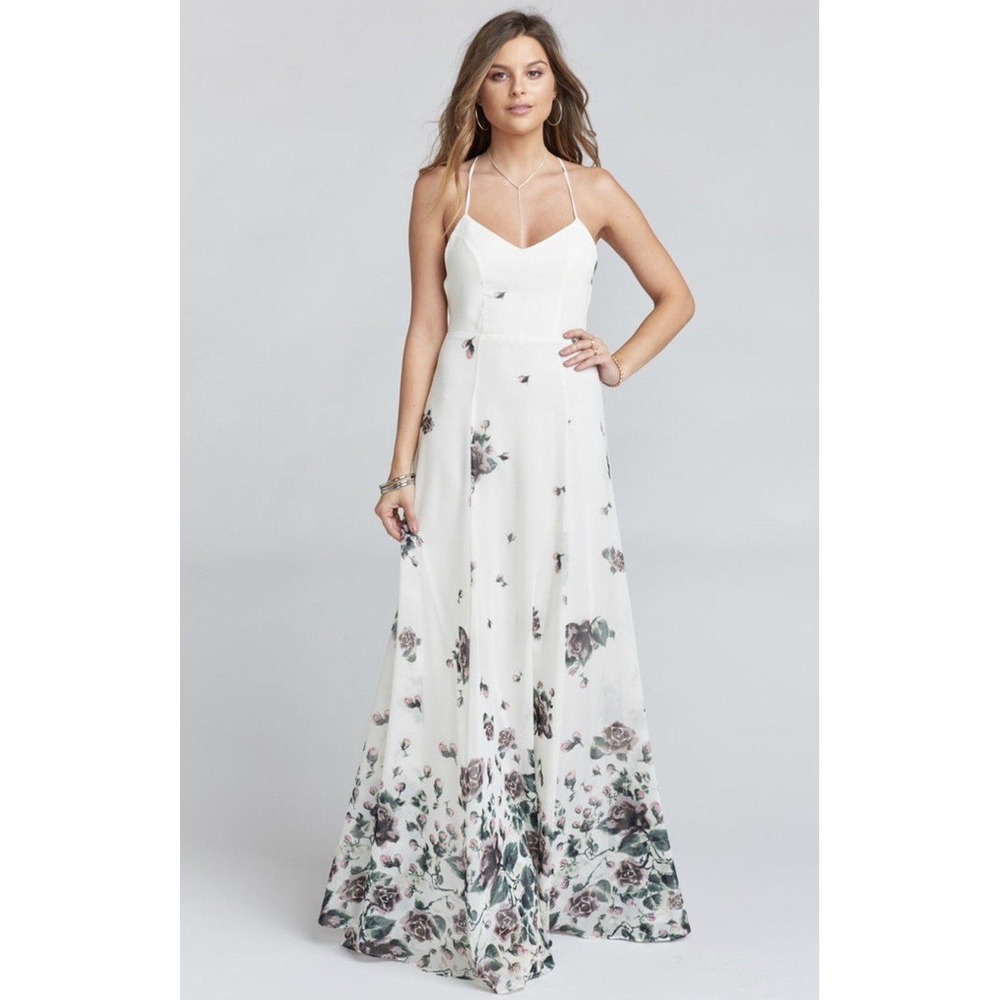 Show Me Your Mumu Godshaw Goddess‎ Gown Floral Falls Maxi Dress L White Wedding